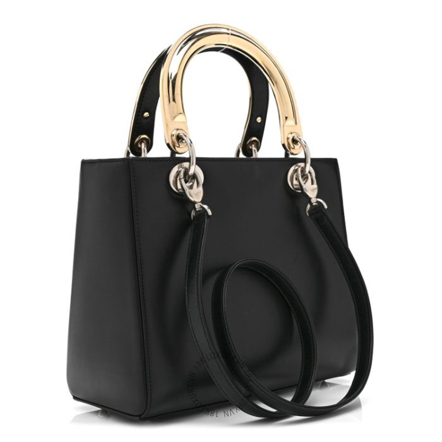 Túi xách đeo chéo Christian Dior Smooth Calfskin Embroidered Beaded Floral Medium Lady Dior Black DIO139
