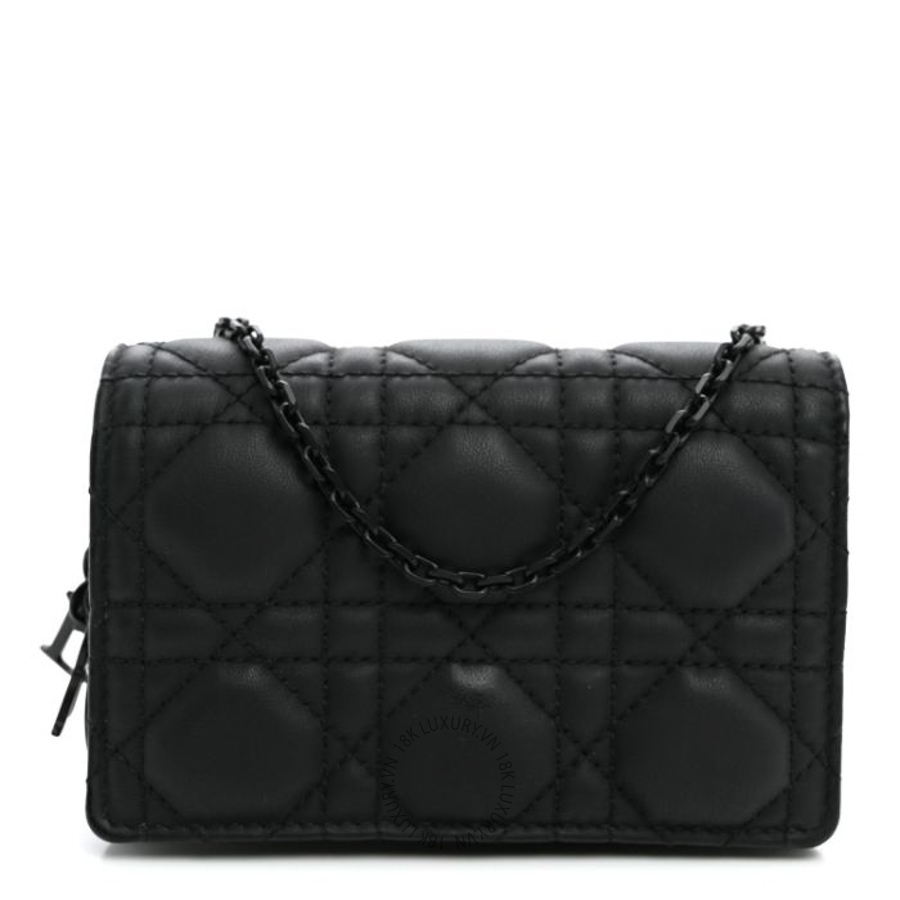 Túi xách đeo chéo Christian Dior Ultra Matte Calfskin Cannage Nano Lady Dior Pouch Black FPTD226