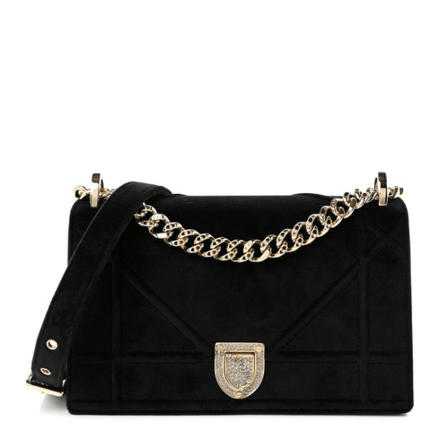 Túi xách đeo chéo Christian Dior Velvet Small Diorama Flap Bag Black DIO179
