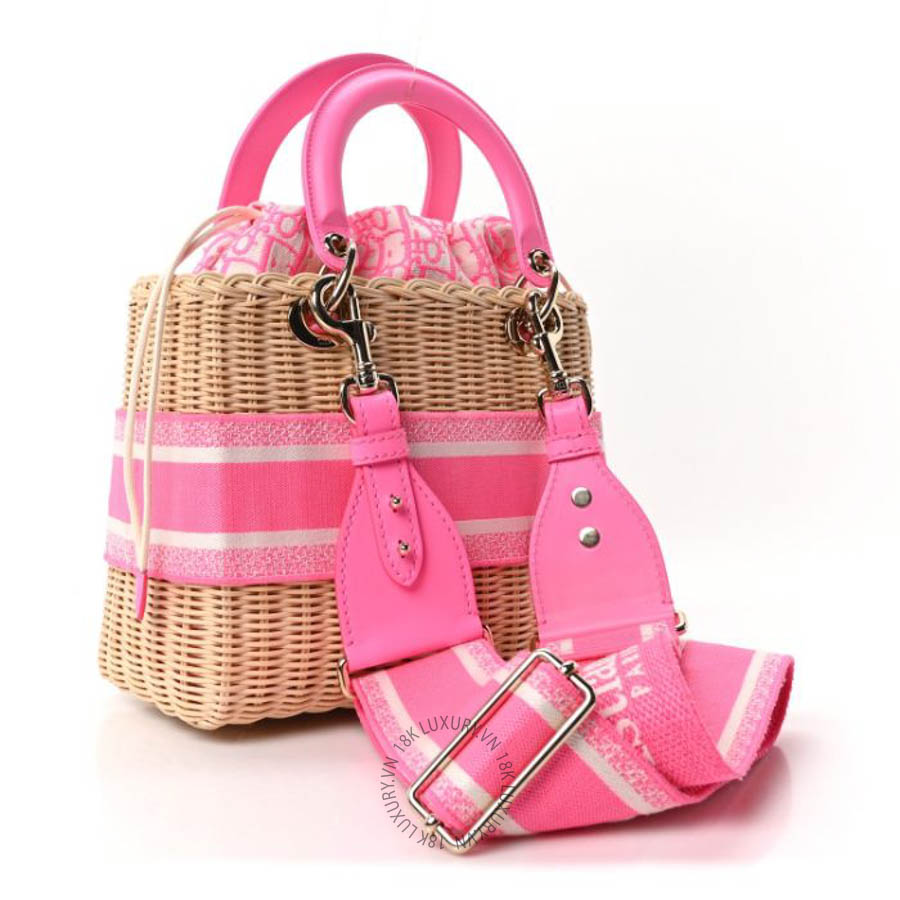 Túi xách đeo chéo Christian Dior Wicker Oblique Medium Lady Dior Bag Fluorescent Pink DIO192