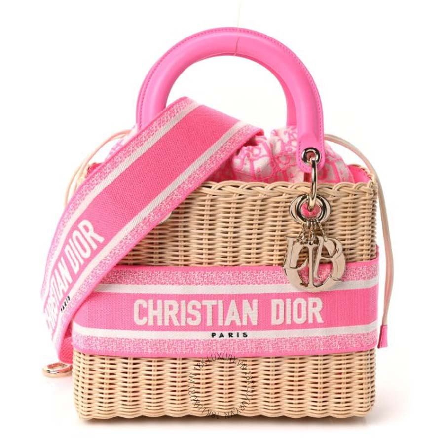 Túi xách đeo chéo Christian Dior Wicker Oblique Medium Lady Dior Bag Fluorescent Pink DIO192