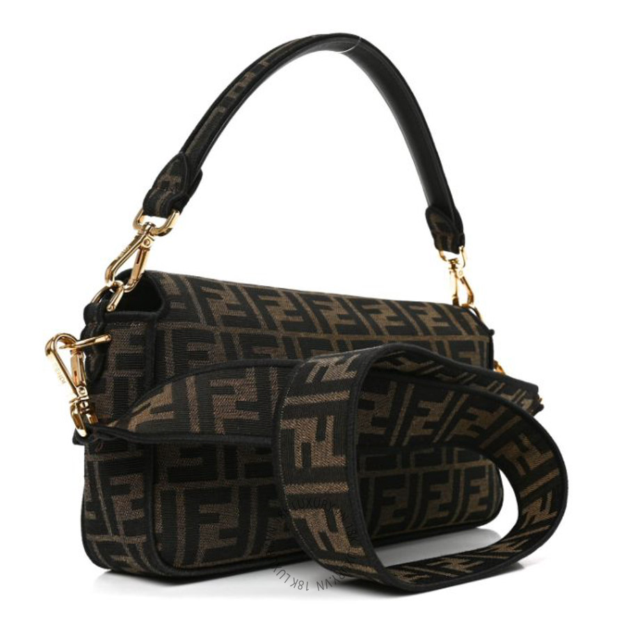 Túi xách đeo chéo Fendi Fabric Jacquard FF 1974 Medium Baguette Tobacco Moro Black TFD190
