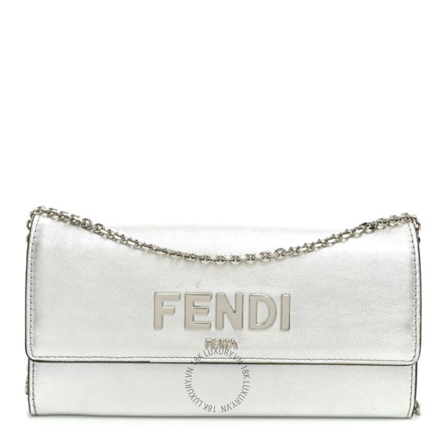 Túi xách đeo chéo Fendi Metallic Calfskin Continental Wallet On Chain Argento TFD170