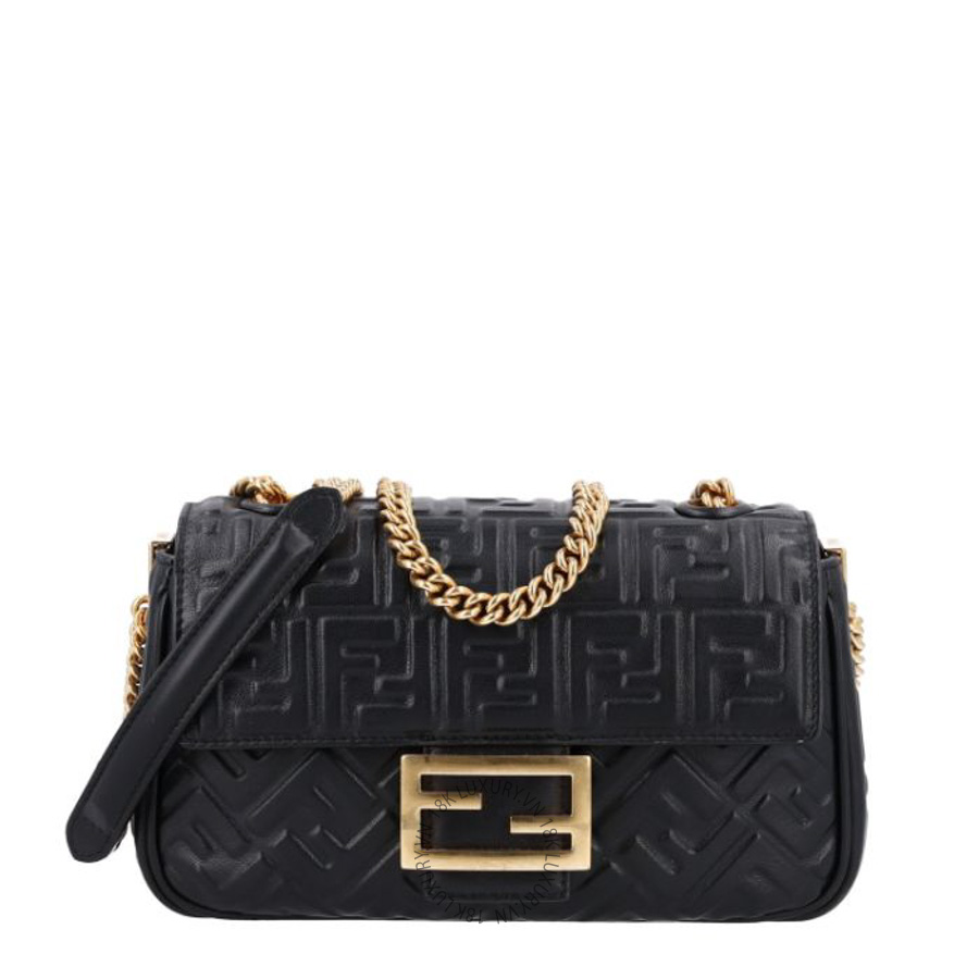 Túi xách đeo chéo Fendi Nappa Small FF Embossed Midi Chain Baguette Black TFD127