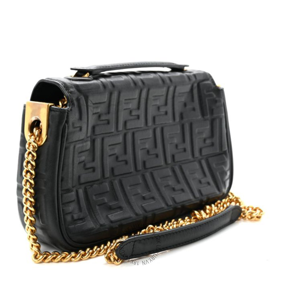 Túi xách đeo chéo Fendi Nappa Small FF Embossed Midi Chain Baguette Black TFD447