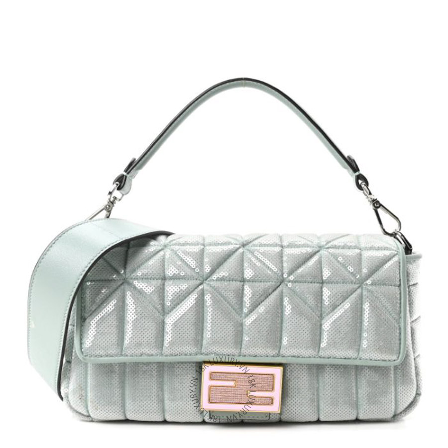 Túi xách đeo chéo Fendi Sequin Paillettes Nappa Baguette Light Blue TFD445