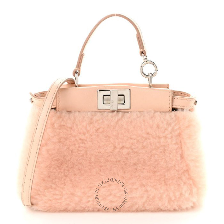 Túi xách đeo chéo Fendi Shearling Nappa Mini Peekaboo Iconic Satchel Light Rose TFD292