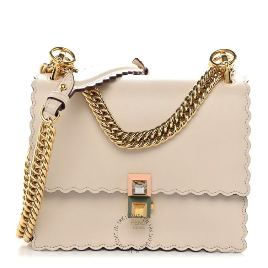 Túi xách đeo chéo Fendi Vitello Liberty Scalloped Studded Small Kan I Shoulder Bag Camelia TFD093
