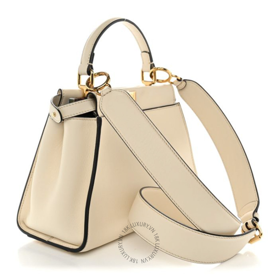 Túi xách đeo chéo Fendi Vitello Seta Suede FF Mini Peekaboo Iconic Satchel Ivory TFD225