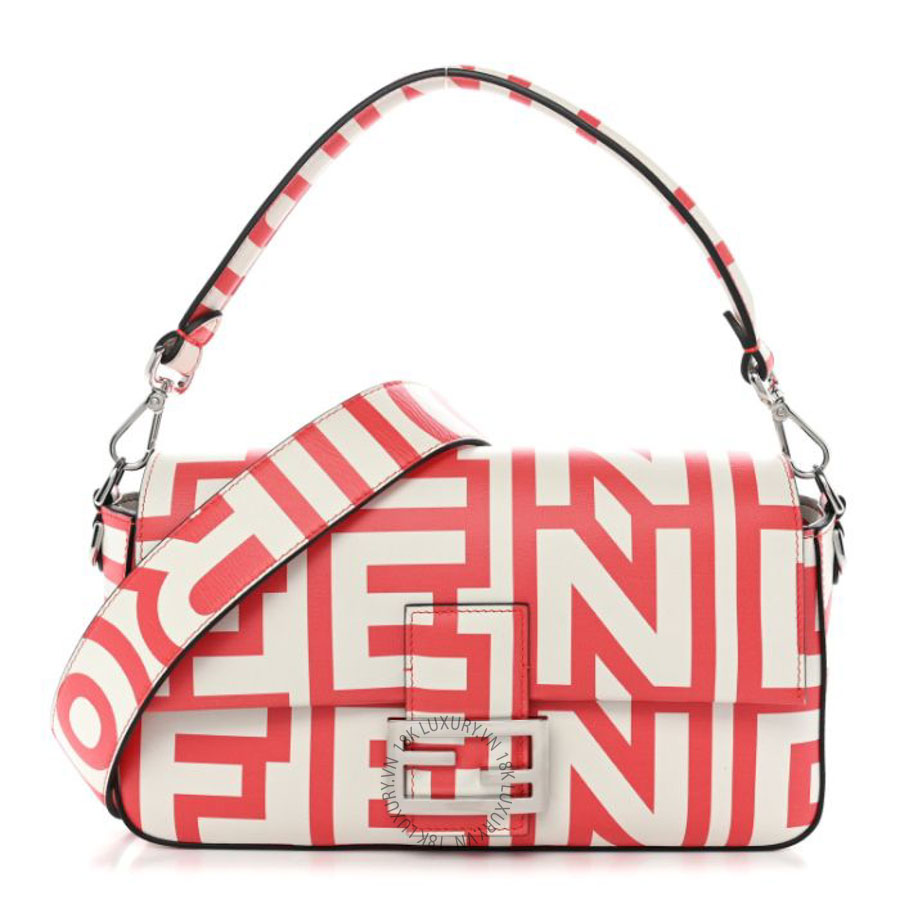 Túi xách đeo chéo Fendi X MARC JACOBS Vitello Seta Logo Print Baguette Glow Coral White TFD315