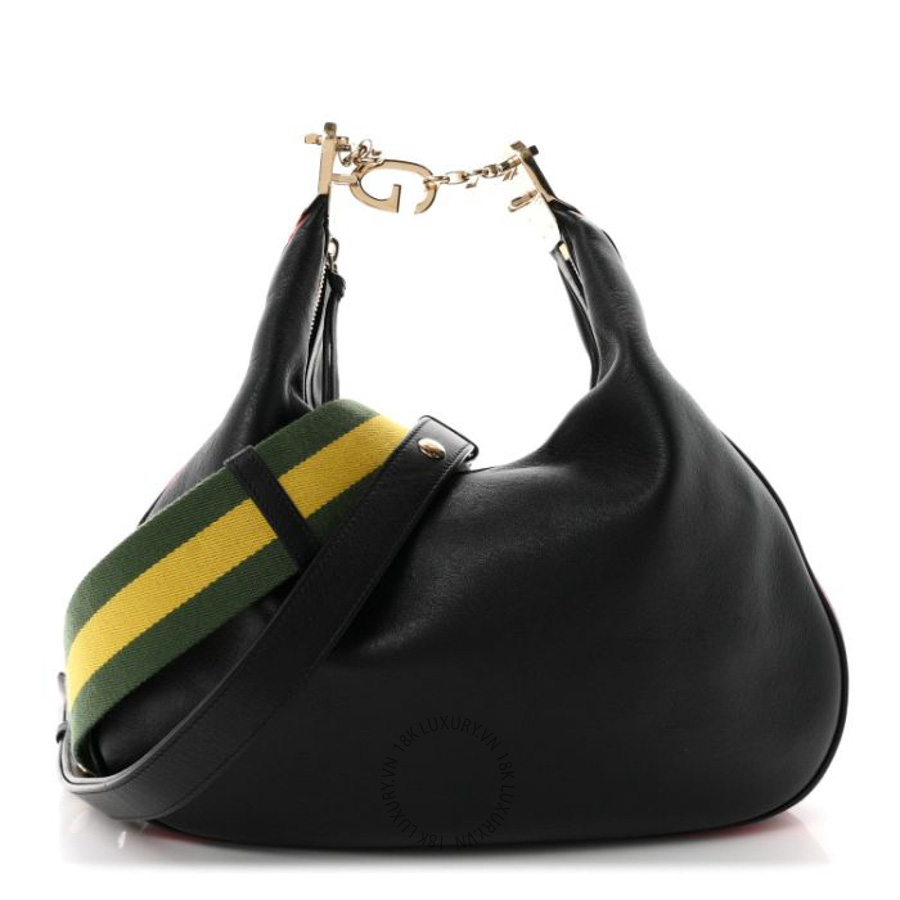 Túi xách đeo chéo Gucci Aria Calfskin Web Large Attache Shoulder Bag Black GGC561