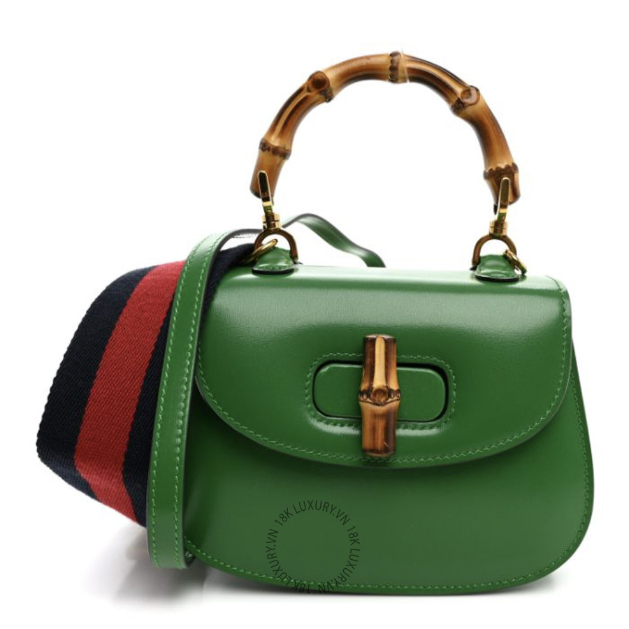Túi Xách Đeo Chéo Gucci Boarded Dyana Lux Calfskin Web Mini Bamboo 1947 Top Handle Bag Spring Green GDCB189