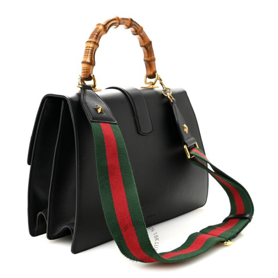 Túi xách đeo chéo Gucci Calfskin Bamboo Web Large Dionysus Top Handle Bag Black Bright Evergreen Hibiscus Red GGC522