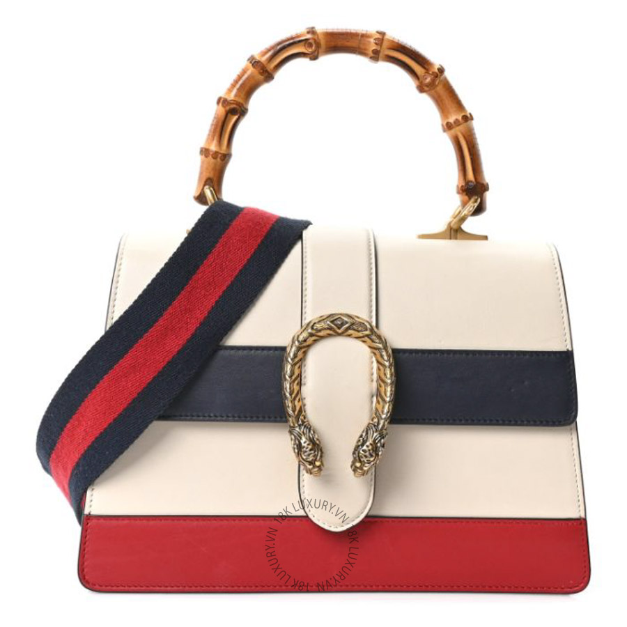 Túi xách đeo chéo Gucci Calfskin Bamboo Web Medium Dionysus Top Handle Bag White Blue Hibiscus Red GGC677