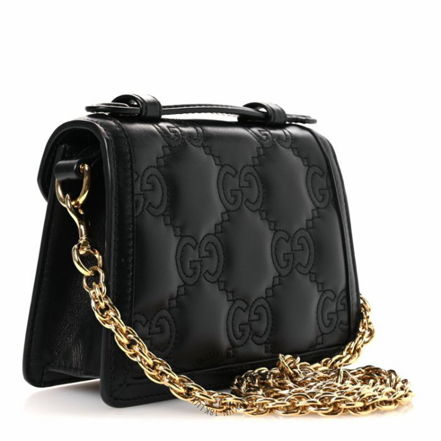 Túi xách đeo chéo Gucci Calfskin GG Matelasse Mini Top Handle Shoulder Bag Black NFPG361