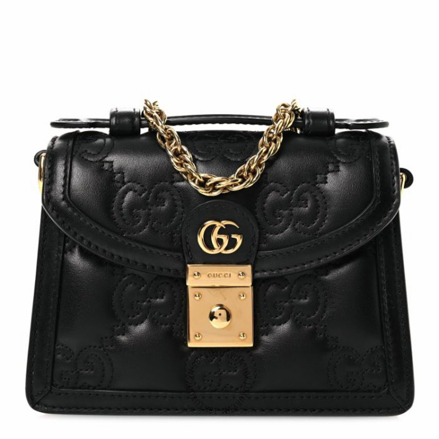 Túi xách đeo chéo Gucci Calfskin GG Matelasse Mini Top Handle Shoulder Bag Black NFPG361
