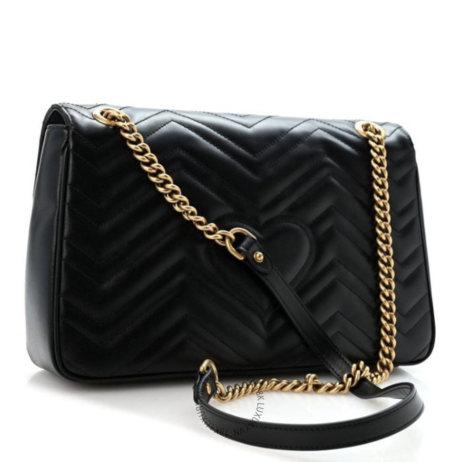 Túi Xách Đeo Chéo Gucci Calfskin Matelasse Medium GG Marmont Shoulder Bag Black GDCB136