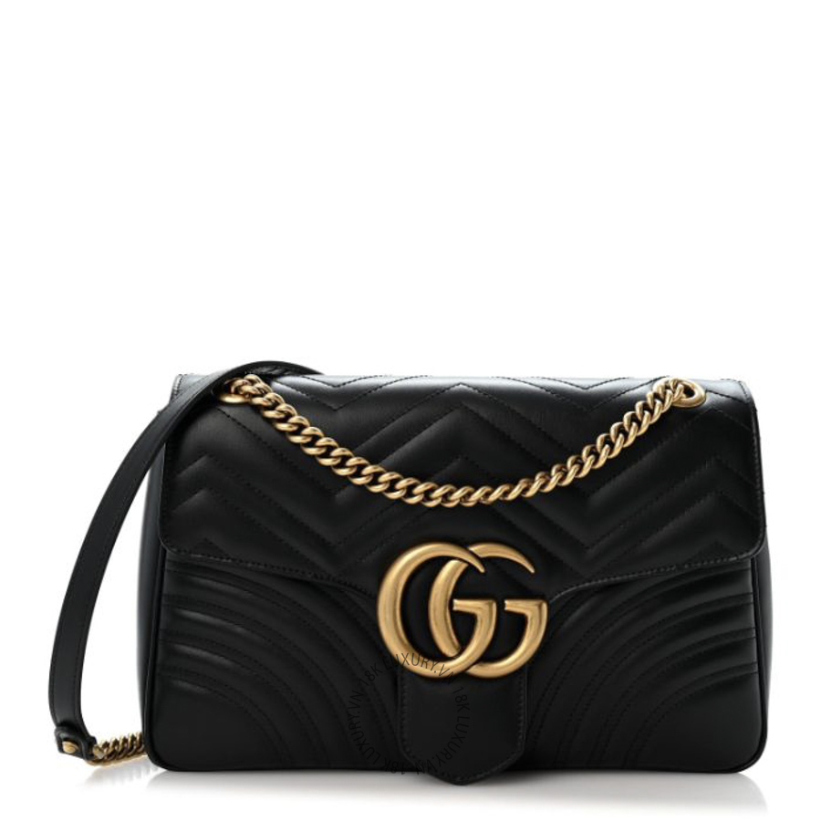 Túi Xách Đeo Chéo Gucci Calfskin Matelasse Medium GG Marmont Shoulder Bag Black GDCB136
