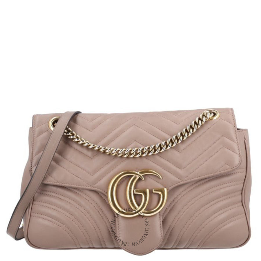 Túi Xách Đeo Chéo Gucci Calfskin Matelasse Medium GG Marmont Shoulder Bag Porcelain Rose GDCB028