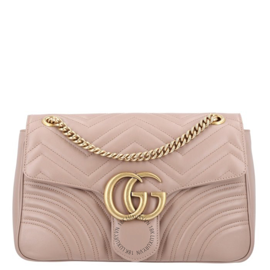 Túi Xách Đeo Chéo Gucci Calfskin Matelasse Medium GG Marmont Shoulder Bag Porcelain Rose GDCB399