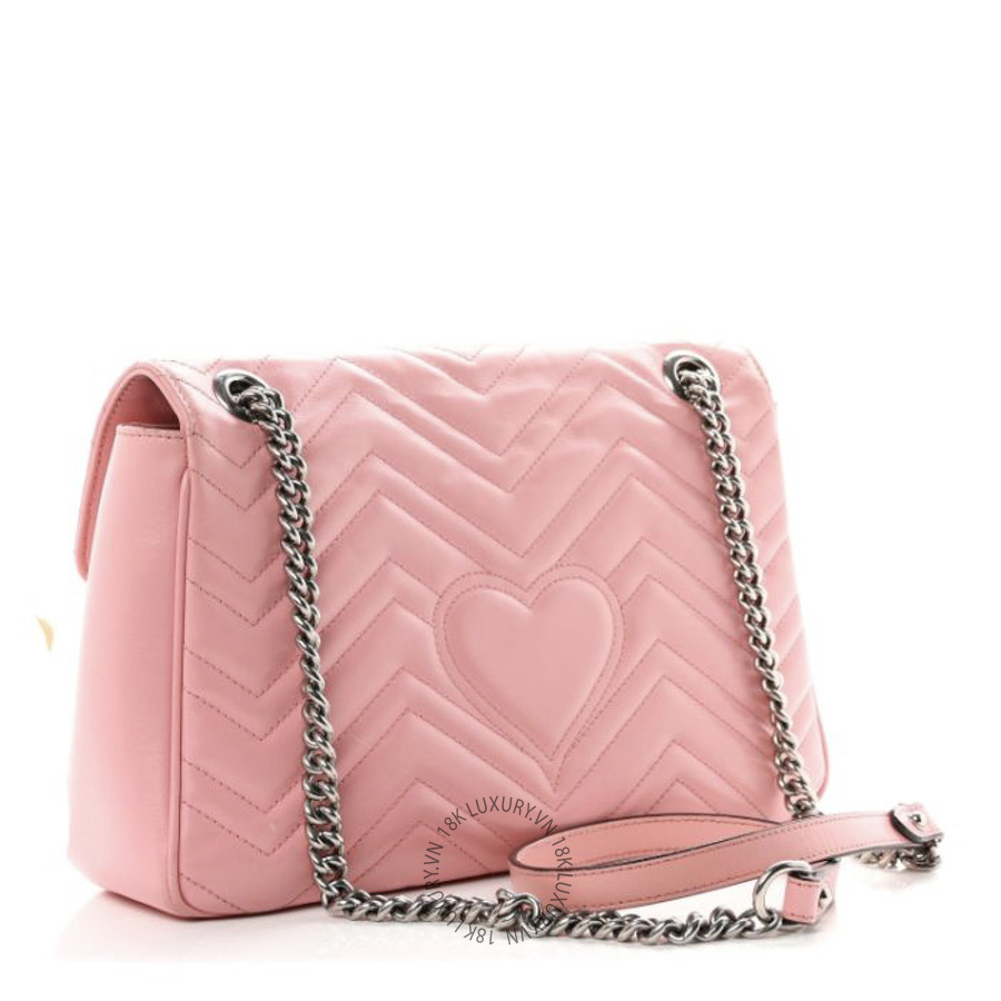 Túi Xách Đeo Chéo Gucci Calfskin Matelasse Medium GG Marmont Shoulder Bag Wild Rose GDCB319