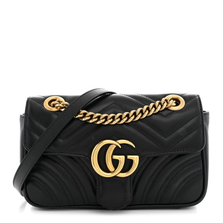 Túi xách đeo chéo Gucci Calfskin Matelasse Mini GG Marmont Shoulder Bag Black GGC479