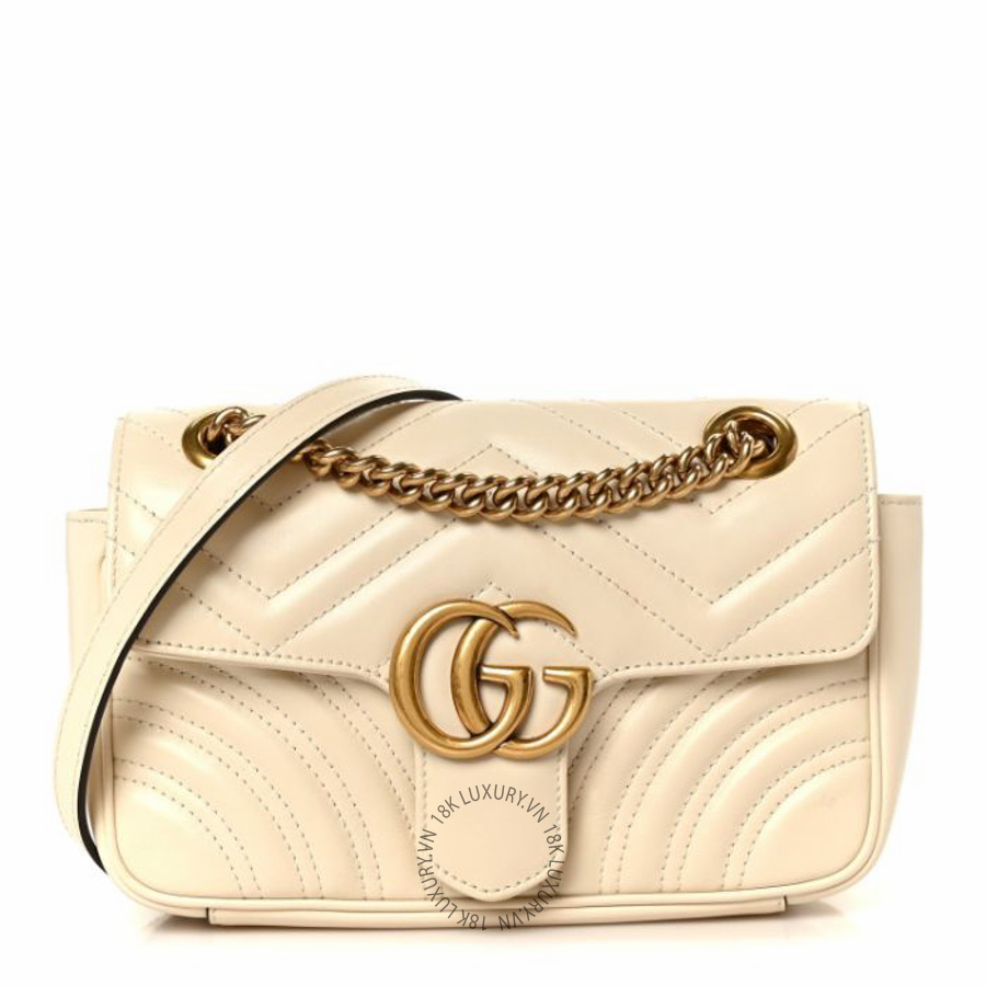Túi xách đeo chéo Gucci Calfskin Matelasse Mini GG Marmont Shoulder Bag White NFPG093