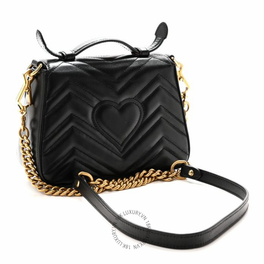 Túi xách đeo chéo Gucci Calfskin Matelasse Mini GG Marmont Top Handle Shoulder Bag Black NFPG074