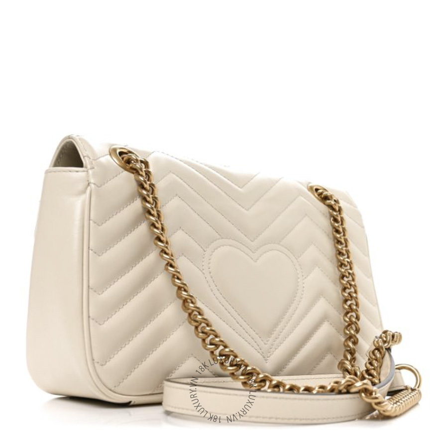 Túi Xách Đeo Chéo Gucci Calfskin Matelasse Small GG Marmont Shoulder Bag White GDCB316