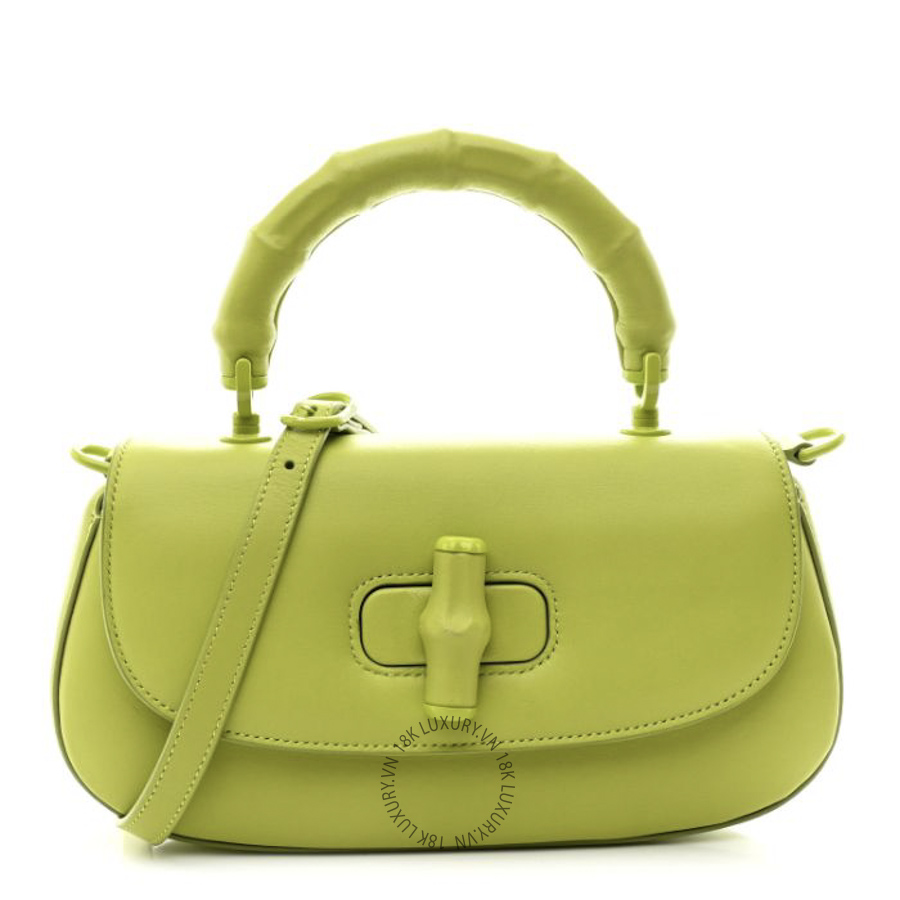 Túi Xách Đeo Chéo Gucci Calfskin Medium Bamboo Diva Green GDCB496
