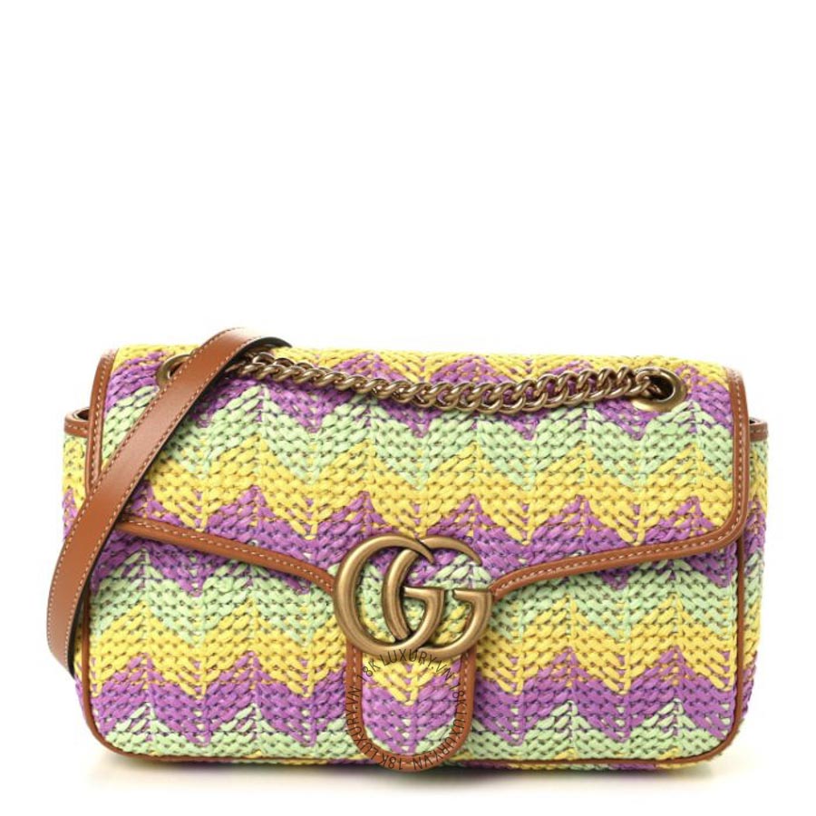 Túi Xách Đeo Chéo Gucci Calfskin Raffia Woven Small GG Marmont Shoulder Bag Multicolor GDCB531