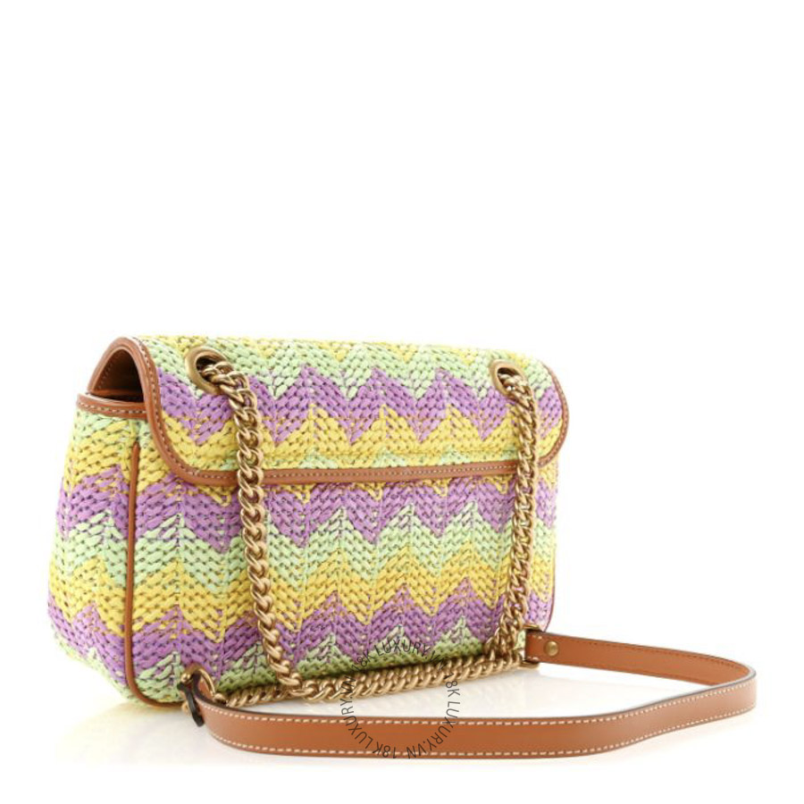 Túi Xách Đeo Chéo Gucci Calfskin Raffia Woven Small GG Marmont Shoulder Bag Multicolor GDCB597