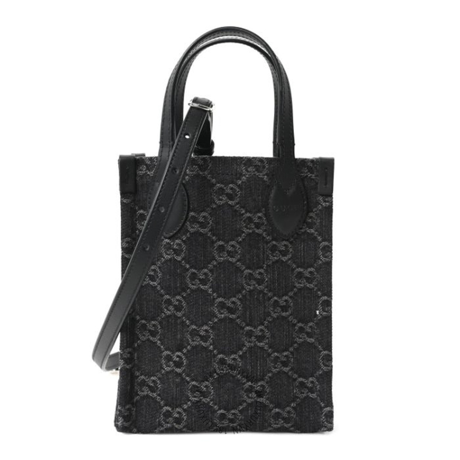 Túi Xách Đeo Chéo Gucci Denim Cuoio Harness GG Monogram Mini Ophidia Tote Bag Black Medium Grey GDCB244