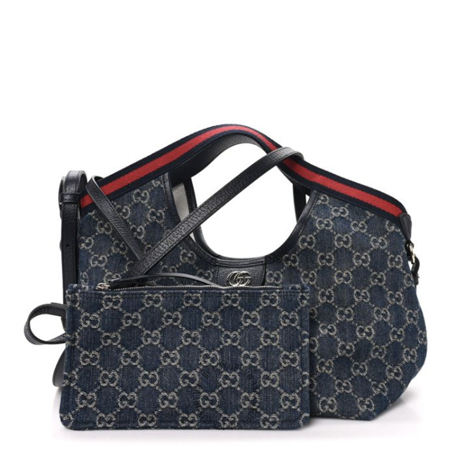 Túi Xách Đeo Chéo Gucci Denim GG Monogram Web Small Giglio Tote Blue White GDCB379