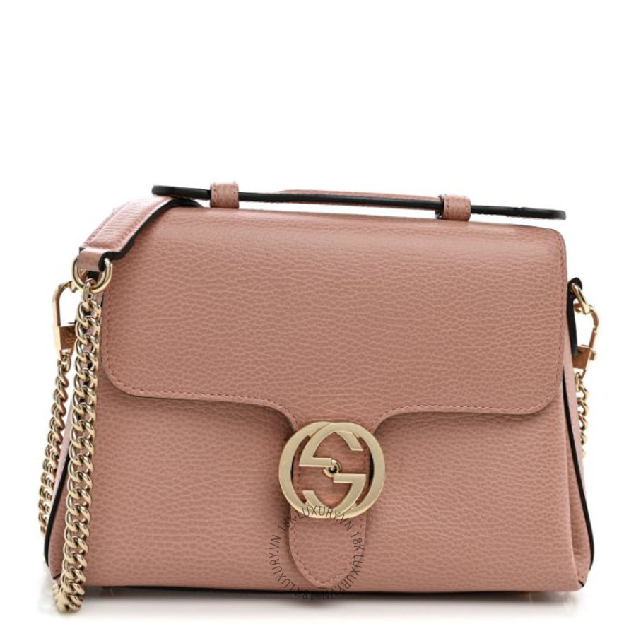 Túi xách đeo chéo Gucci Dollar Calfskin Interlocking G Top Handle Shoulder Bag Soft Pink GGC497