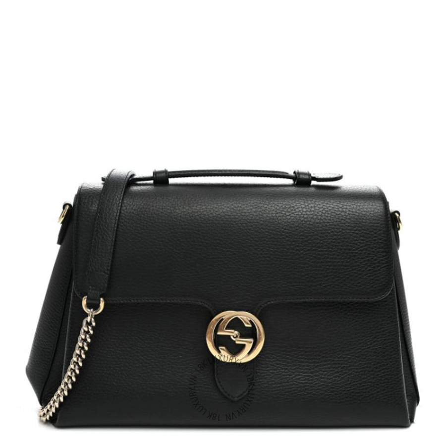 Túi Xách Đeo Chéo Gucci Dollar Calfskin Medium Interlocking G Top Handle Shoulder Bag Black GDCB550