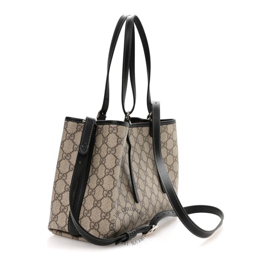 Túi Xách Đeo Chéo Gucci GG Supreme Monogram Emblem Medium Tote Bag Beige Black GDCB130