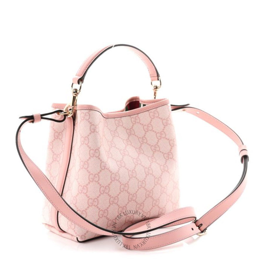 Túi xách đeo chéo Gucci GG Supreme Monogram Emblem Mini Bucket Bag Pink GGC433