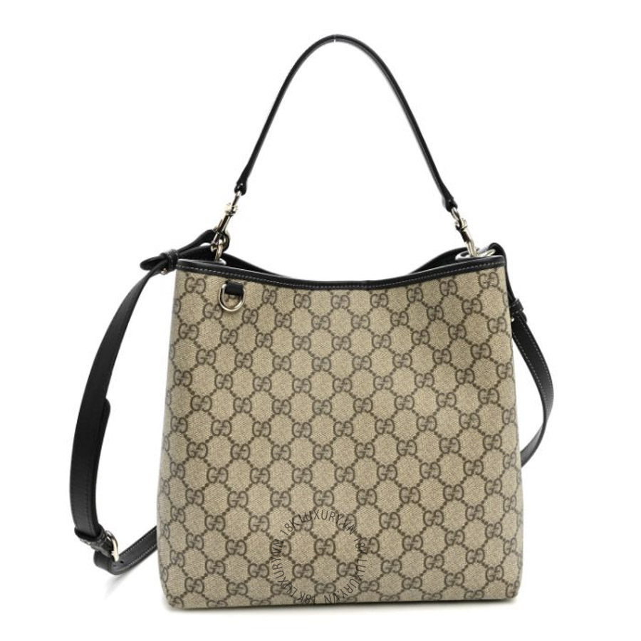 Túi Xách Đeo Chéo Gucci GG Supreme Monogram Medium Emblem Bucket Bag Beige Dark Brown Black GDCB190