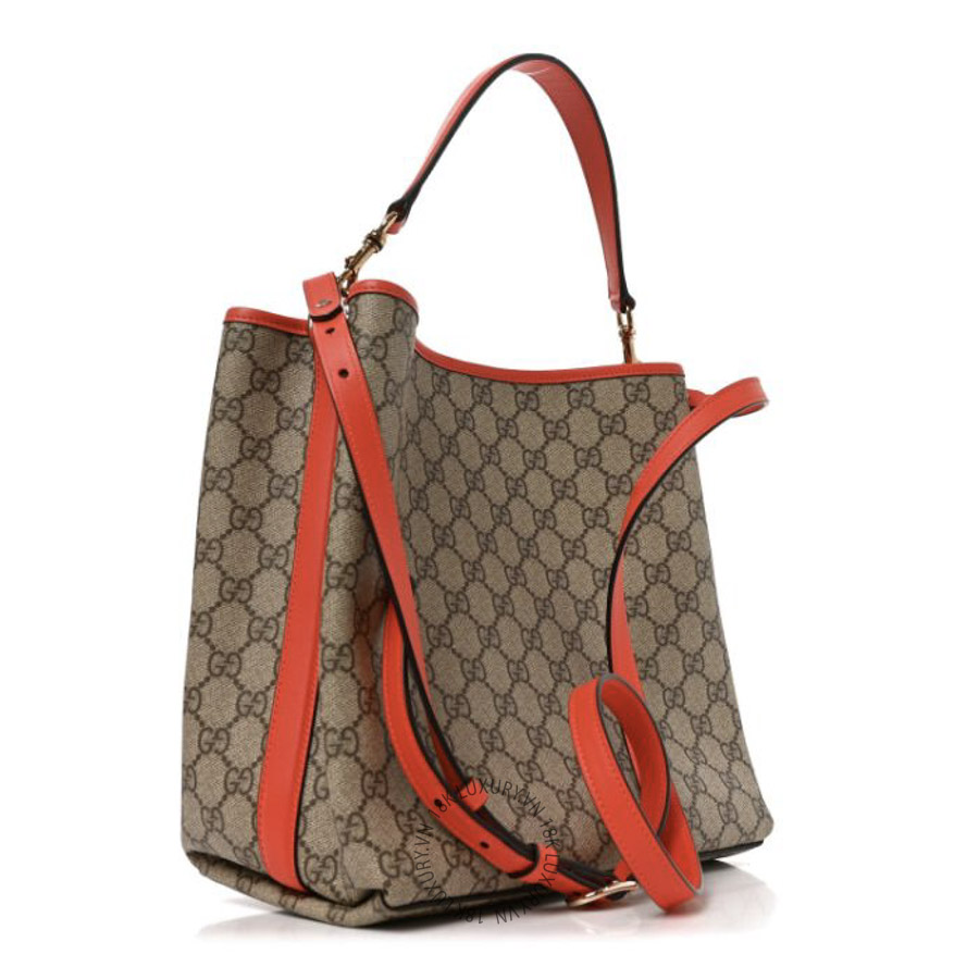 Túi Xách Đeo Chéo Gucci GG Supreme Monogram Medium Emblem Bucket Bag Beige Orange GDCB280
