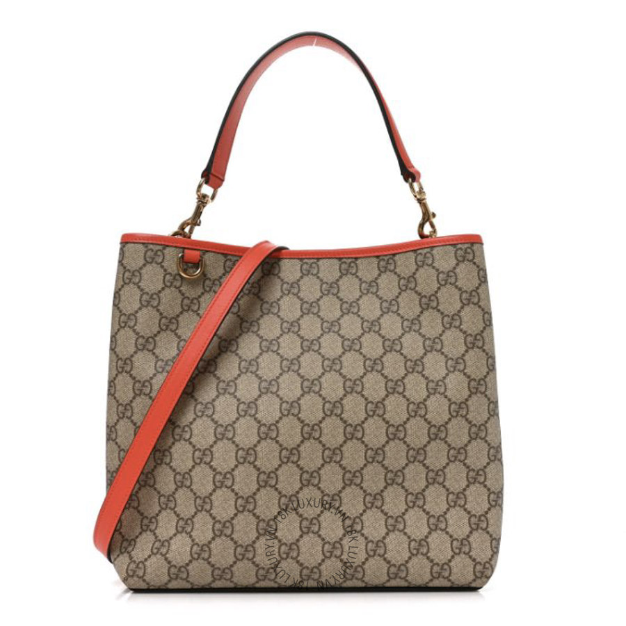 Túi Xách Đeo Chéo Gucci GG Supreme Monogram Medium Emblem Bucket Bag Beige Orange GDCB280