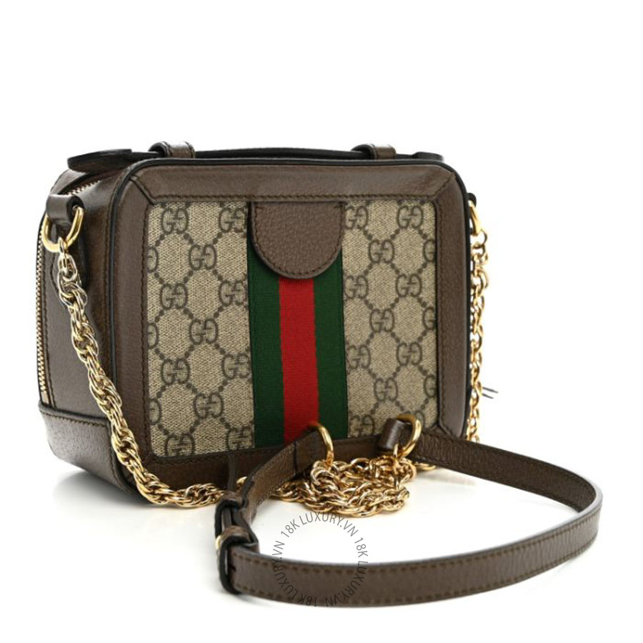 Túi xách đeo chéo Gucci GG Supreme Monogram Mini Ophidia Top Handle Shoulder Bag Brown GGC609