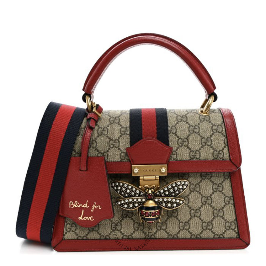 Túi Xách Đeo Chéo Gucci GG Supreme Monogram Small Queen Margaret Top Handle Bag Red GDCB143