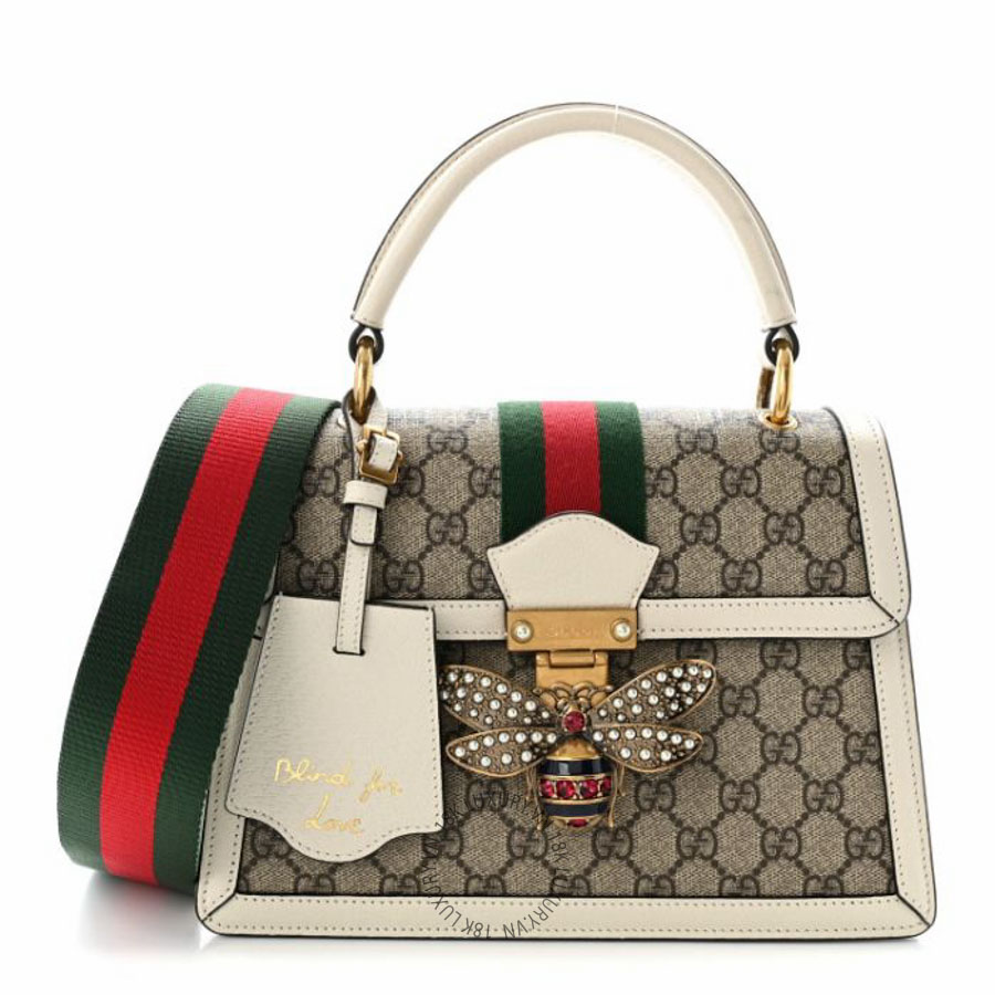 Túi xách đeo chéo Gucci GG Supreme Monogram Small Queen Margaret Top Handle Bag White NFPG244