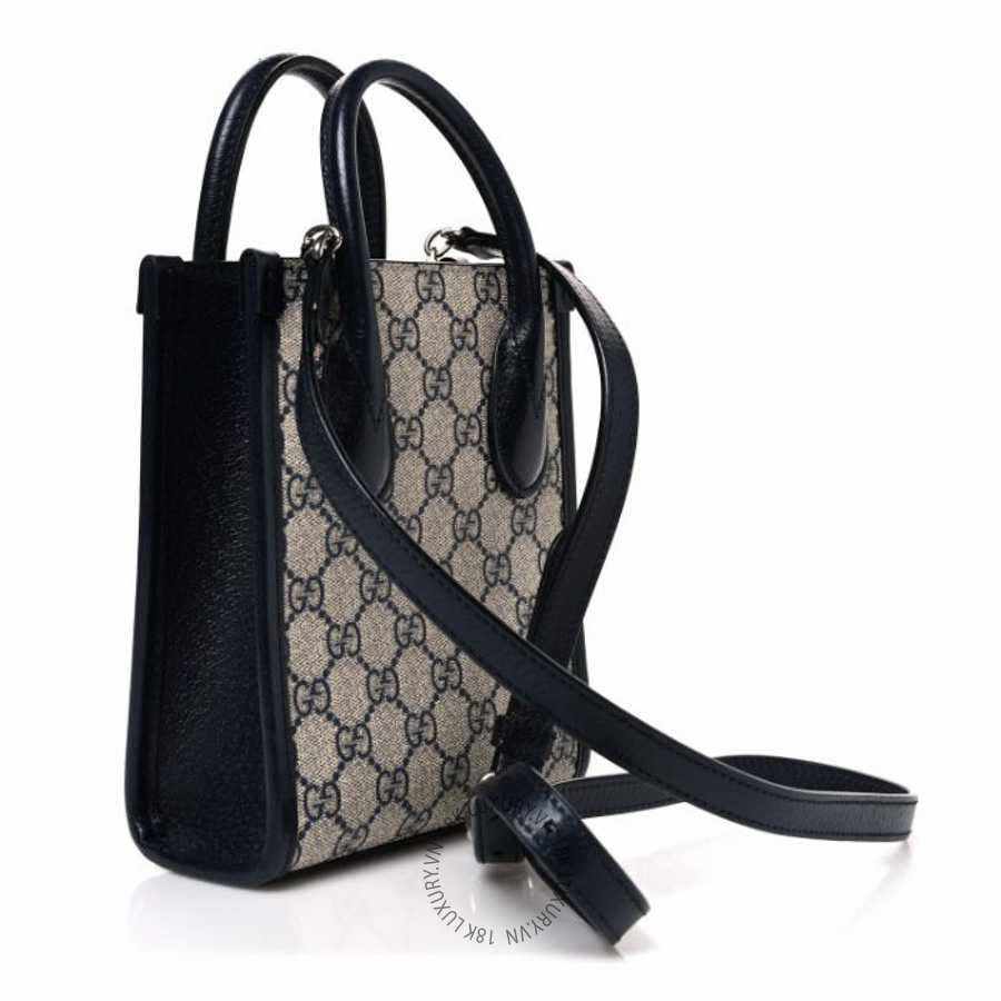Túi xách đeo chéo Gucci GG Supreme Monogram Textured Dollar Calfskin Mini Retro Interlocking G Tote Bag Beige Blue NFPG059