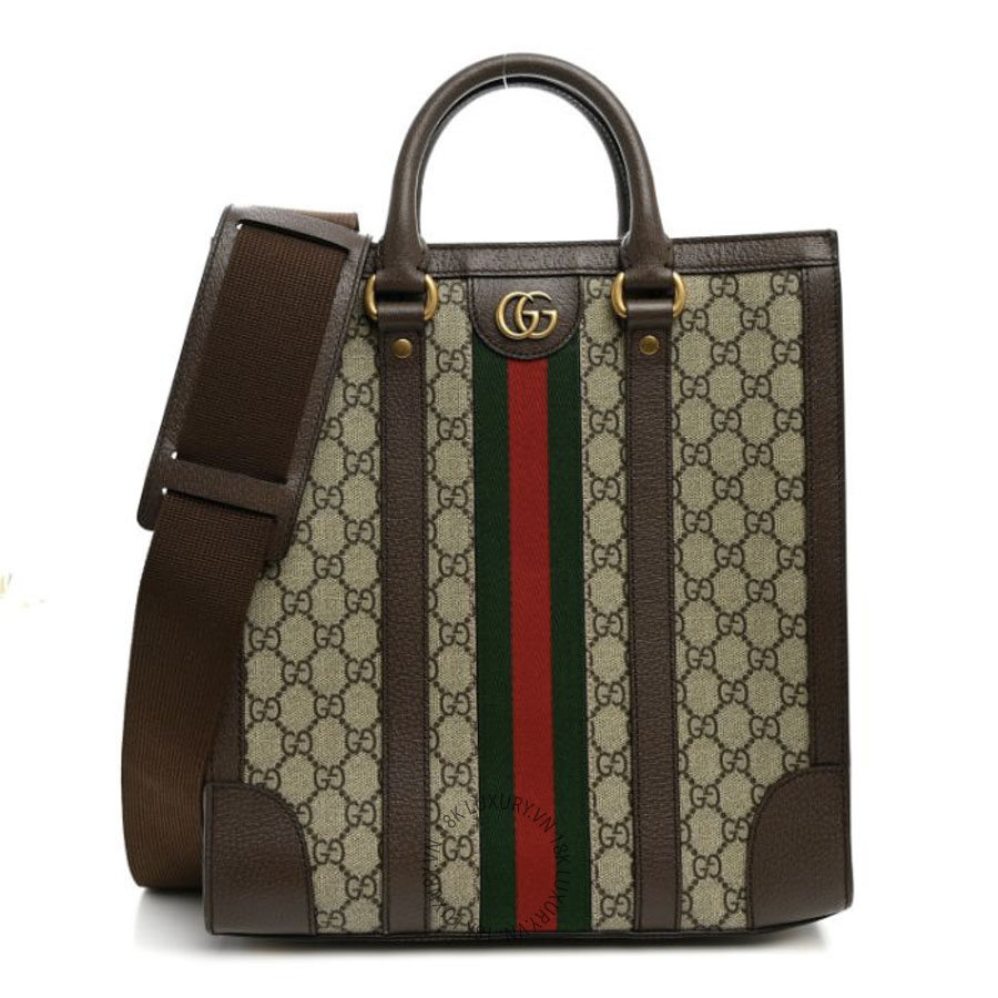 Túi Xách Đeo Chéo Gucci GG Supreme Monogram Textured Dollar Calfskin Web Medium Ophidia Tote Bag Beige Ebony GDCB203