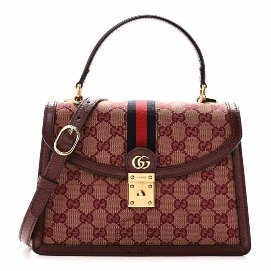 Túi xách đeo chéo Gucci GG Supreme Monogram Textured Dollar Calfskin Web Small Ophidia Padlock Top Handle Bag Bordeaux NFPG073