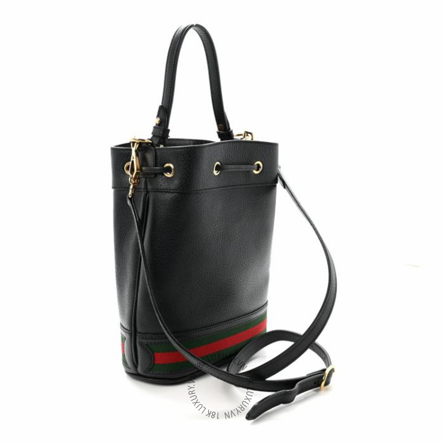 Túi xách đeo chéo Gucci Glazed Textured Calfskin Web Small Ophidia Bucket Bag Black NFPG482