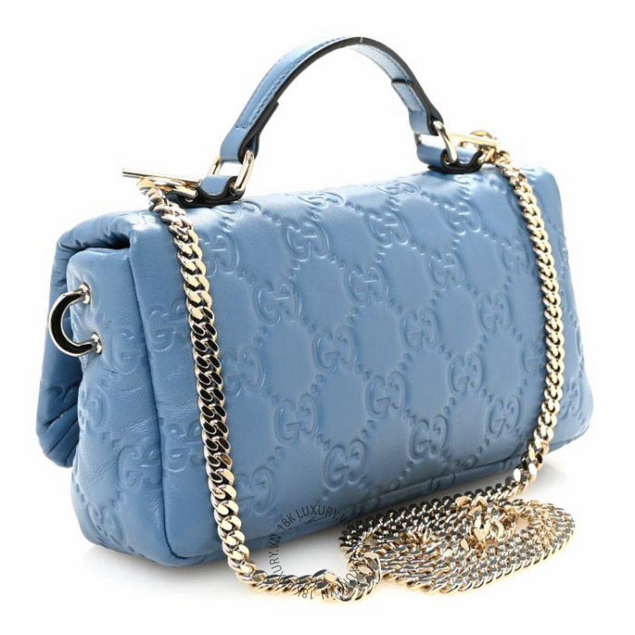 Túi xách đeo chéo Gucci Lambskin Embossed Mini GG Milano Top Handle Shoulder Bag Blue NFPG498