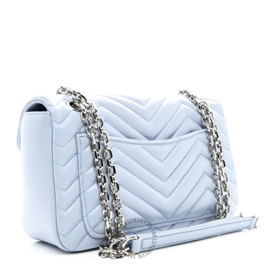 Túi Xách Đeo Chéo Gucci Lambskin Matelasse Medium GG Marmont Shoulder Bag Light Blue GDCB567